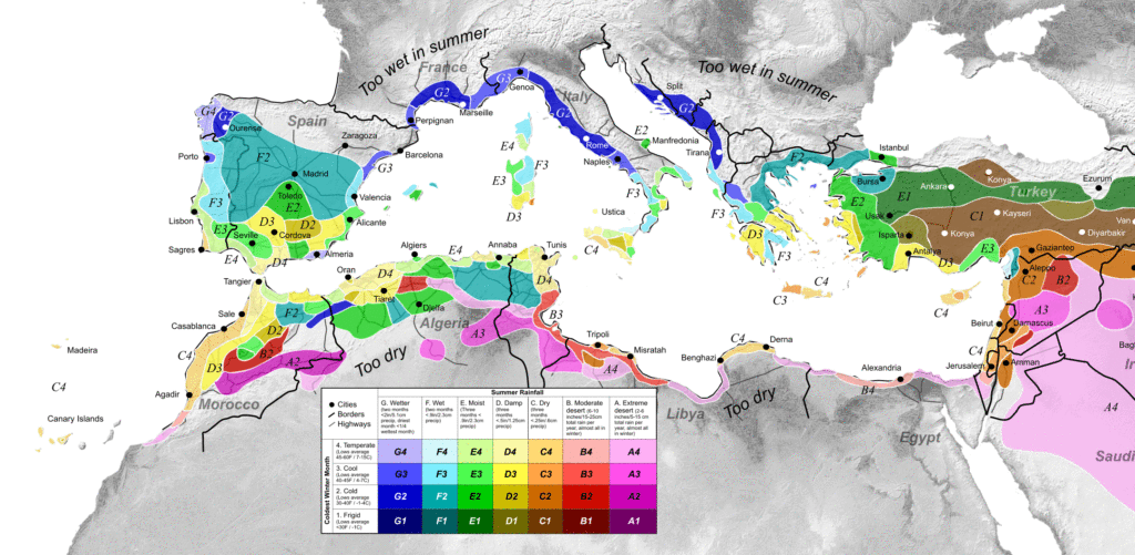 Mediterranean Summer Dry climate zones
